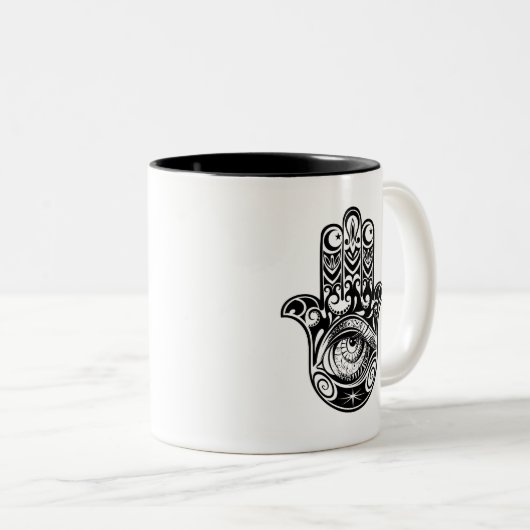 Hamsa Hand Zendoodle Tweekleurige Koffiemok (Voorkant rechts)