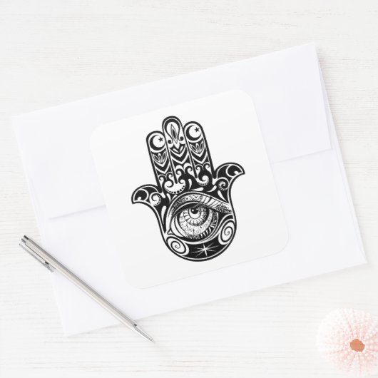 Hamsa Hand Zendoodle Vierkante Sticker (Envelop)