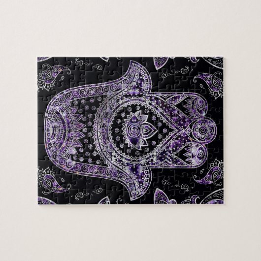 Hamsa Hand - zilver en amethyst Legpuzzel (Horizontaal)