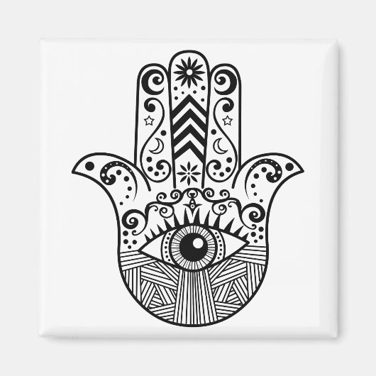 Hamsa Hand Zwart en Wit Magneet (Voorkant)