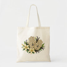 Hamsa-handen met vanillebloemen & boze oog