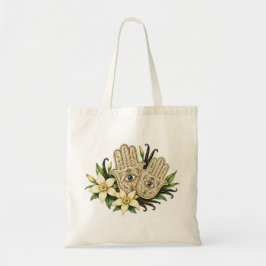 Hamsa-handen met vanillebloemen & boze oog tote bag