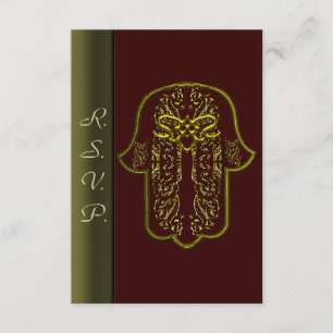 Hamsa Handfeat: Heart (bruiloft) (Golden) RSVP Kaartje