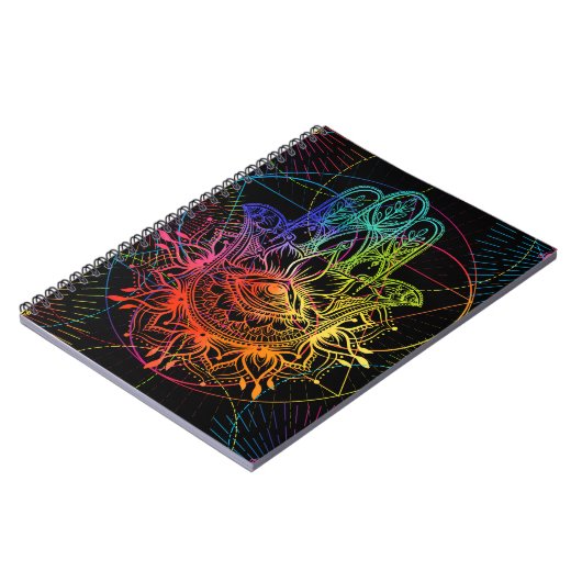 hamsa: handgetekend neonpatroon. notitieboek (Linkerzijde)