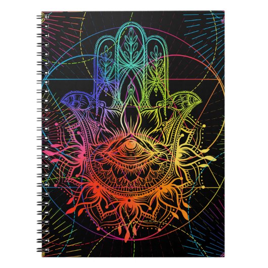  hamsa: handgetekend neonpatroon. notitieboek (Voorkant)