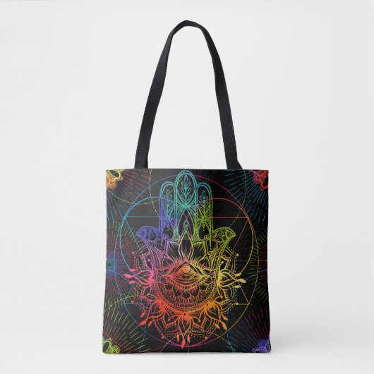 hamsa: handgetekend neonpatroon. tote bag (Voorkant)