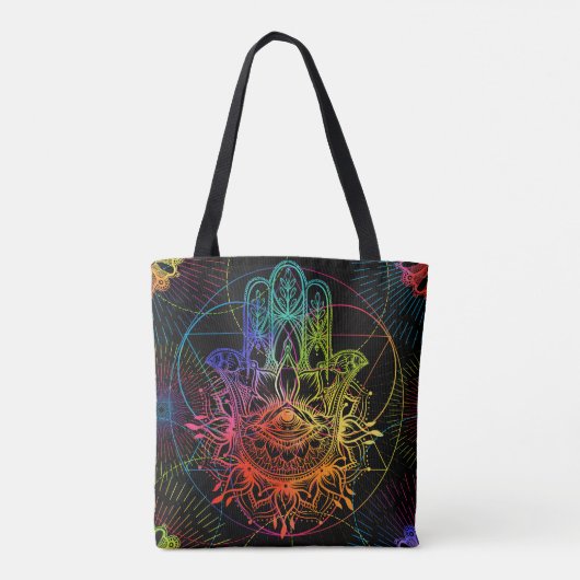 hamsa: handgetekend neonpatroon. tote bag (Achterkant)