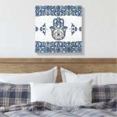 Hamsa Handhand - Handje Fatima blue wood Canvas Afdruk (Insitu (Slaapkamer))