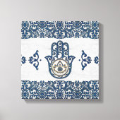 Hamsa Handhand - Handje Fatima blue wood Canvas Afdruk (Voorkant)