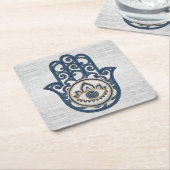 Hamsa Handhand - Handje Fatima blue wood Kartonnen Onderzetters (Schuin)