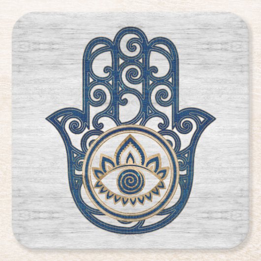 Hamsa Handhand - Handje Fatima blue wood Kartonnen Onderzetters (Voorkant)