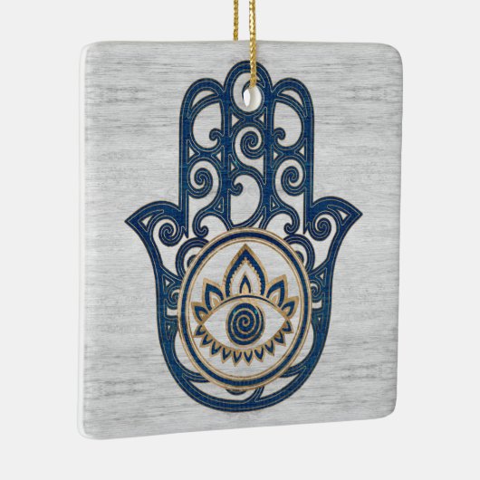 Hamsa Handhand - Handje Fatima blue wood Keramisch Ornament (Rechts)