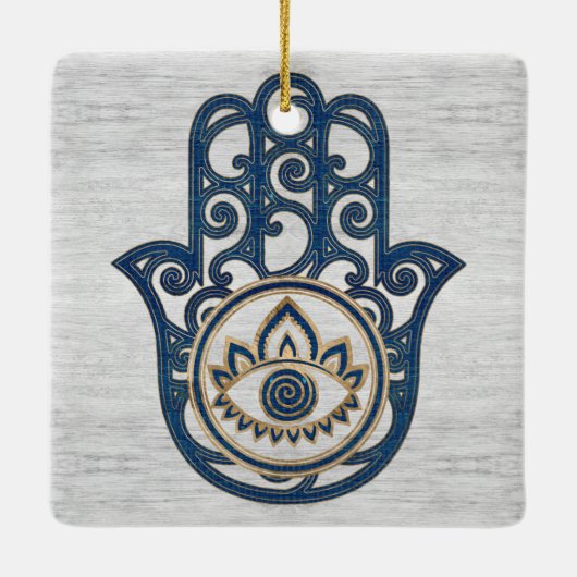 Hamsa Handhand - Handje Fatima blue wood Keramisch Ornament (Achterkant)