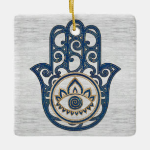 Hamsa Handhand - Handje Fatima blue wood Keramisch Ornament
