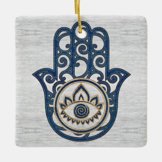 Hamsa Handhand - Handje Fatima blue wood Keramisch Ornament (Voorkant)