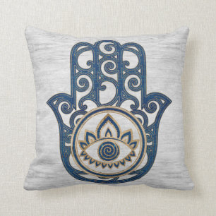 Hamsa Handhand - Handje Fatima blue wood Kussen
