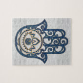 Hamsa Handhand - Handje Fatima blue wood Legpuzzel (Horizontaal)