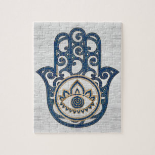 Hamsa Handhand - Handje Fatima blue wood Legpuzzel