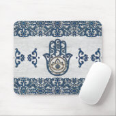 Hamsa Handhand - Handje Fatima blue wood Muismat (Met muis)