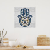 Hamsa Handhand - Handje Fatima blue wood Poster (Keuken)