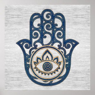 Hamsa Handhand - Handje Fatima blue wood Poster