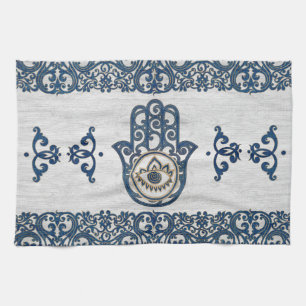 Hamsa Handhand - Handje Fatima blue wood Theedoek