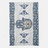 Hamsa Handhand - Handje Fatima blue wood Theedoek (Verticaal)