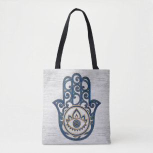 Hamsa Handhand - Handje Fatima blue wood Tote Bag