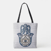 Hamsa Handhand - Handje Fatima blue wood Tote Bag (Achterkant)