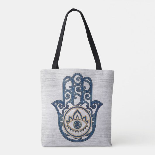 Hamsa Handhand - Handje Fatima blue wood Tote Bag (Achterkant)