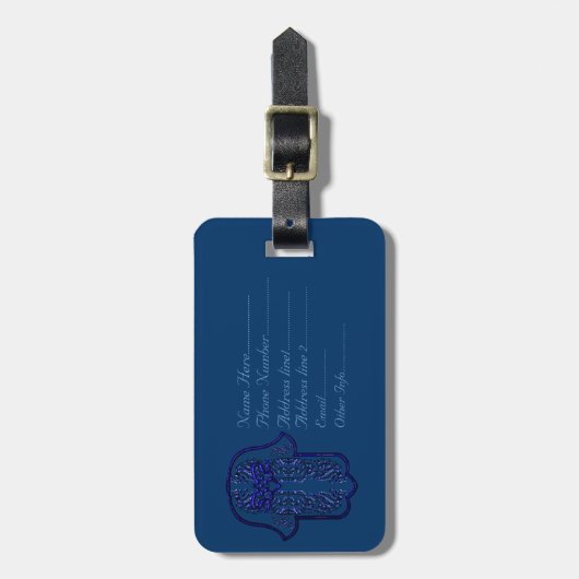Hamsa Handje: Hart (blauw) Bagagelabel (Voorkant verticaal)