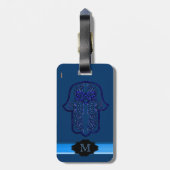Hamsa Handje: Hart (blauw) Bagagelabel (Achterkant verticaal)