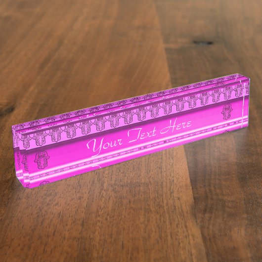 Hamsa Handje: Hart (roze) (monogram) Naambordje (Zijkant)