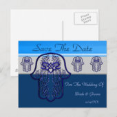 Hamsa Handje: Heart (bruiloft) (blauw) Aankondigingskaart (Voorkant / Achterkant)
