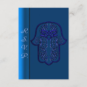 Hamsa Handje: Heart (bruiloft) (blauw) RSVP Kaartje
