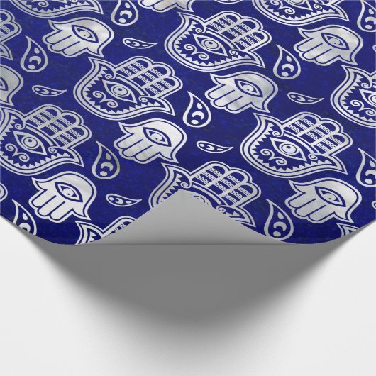 Hamsa Handpatroon - parels en zilver op lapis laz Cadeaupapier (Hoek)