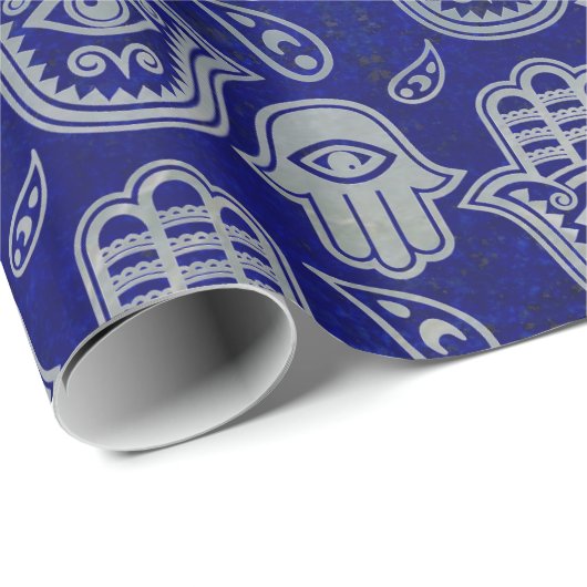 Hamsa Handpatroon - parels en zilver op lapis laz Cadeaupapier (Rol Hoek)