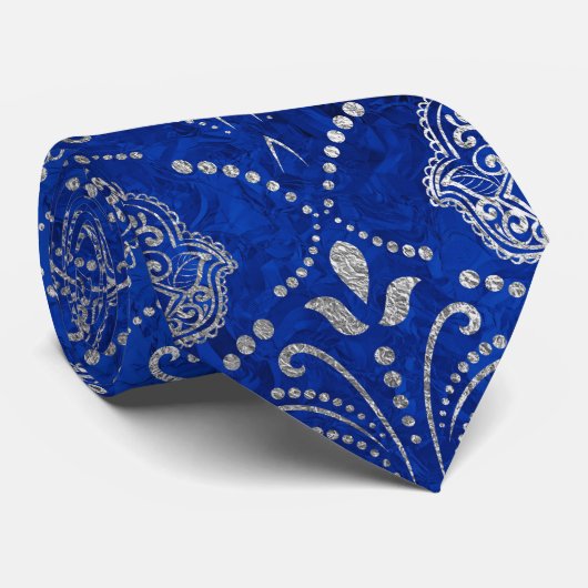 Hamsa Handpatroon - zilver op blauw glas Stropdas (Opgerold)