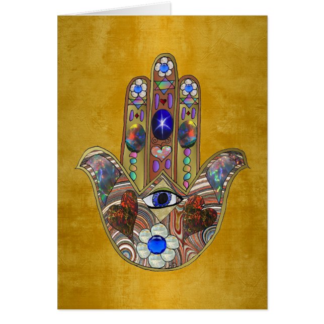 Hamsa harten bloemen Opal Art over goud (Voorkant)