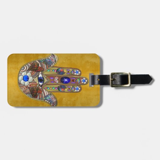 Hamsa harten bloemen Opal Art over goud Bagagelabel (Voorkant horizontaal)