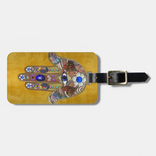 Hamsa harten bloemen Opal Art over goud Bagagelabel (Voorkant horizontaal)