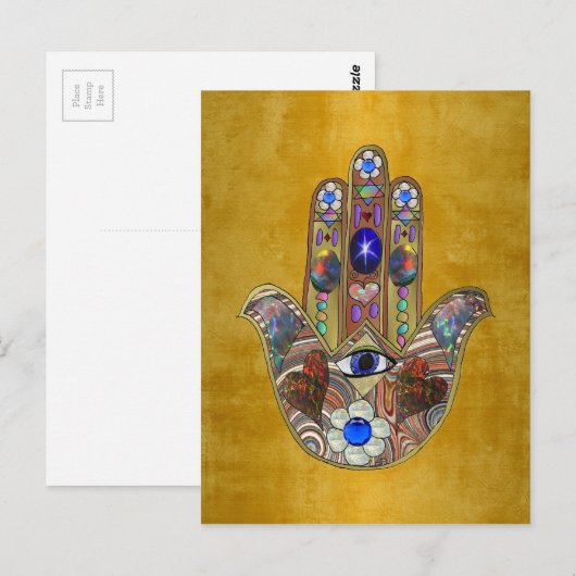 Hamsa harten bloemen Opal Art over goud Briefkaart (Voorkant / Achterkant)