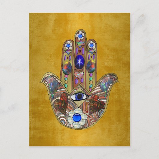 Hamsa harten bloemen Opal Art over goud Briefkaart (Voorkant)