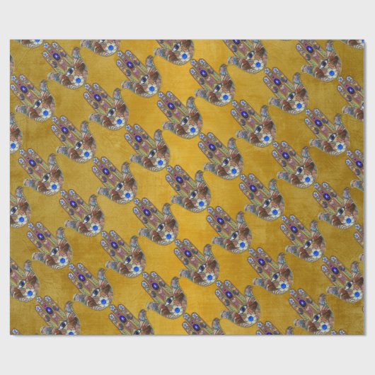 Hamsa harten bloemen Opal Art over goud Cadeaupapier (Vlak)