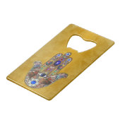 Hamsa harten bloemen Opal Art over goud Creditkaart Flessenopener (Voorkant Gekanteld)
