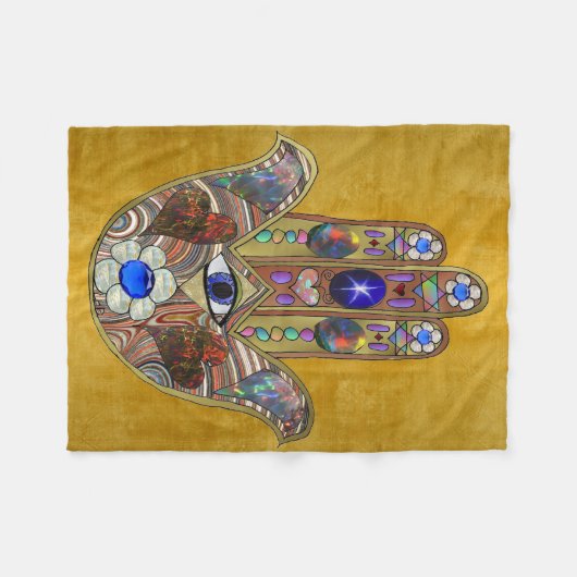 Hamsa harten bloemen Opal Art over goud Fleece Deken (Voorkant (Horizontaal))