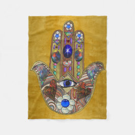 Hamsa harten bloemen Opal Art over goud Fleece Deken