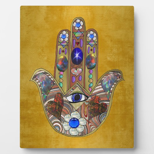 Hamsa harten bloemen Opal Art over goud Fotoplaat (Voorkant)