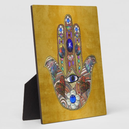 Hamsa harten bloemen Opal Art over goud Fotoplaat (Zijkant)