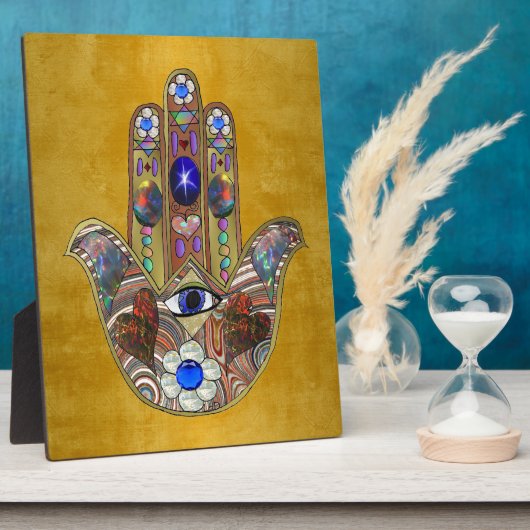 Hamsa harten bloemen Opal Art over goud Fotoplaat (Zijkant)